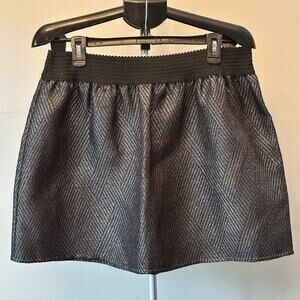 Stooshy Black‎ Silver Metallic Geometric Jacquard Pull On A-Line Skirt XL